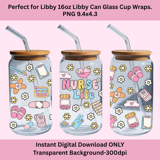 Nurse Life Libbey Glass Can Cup Wrap