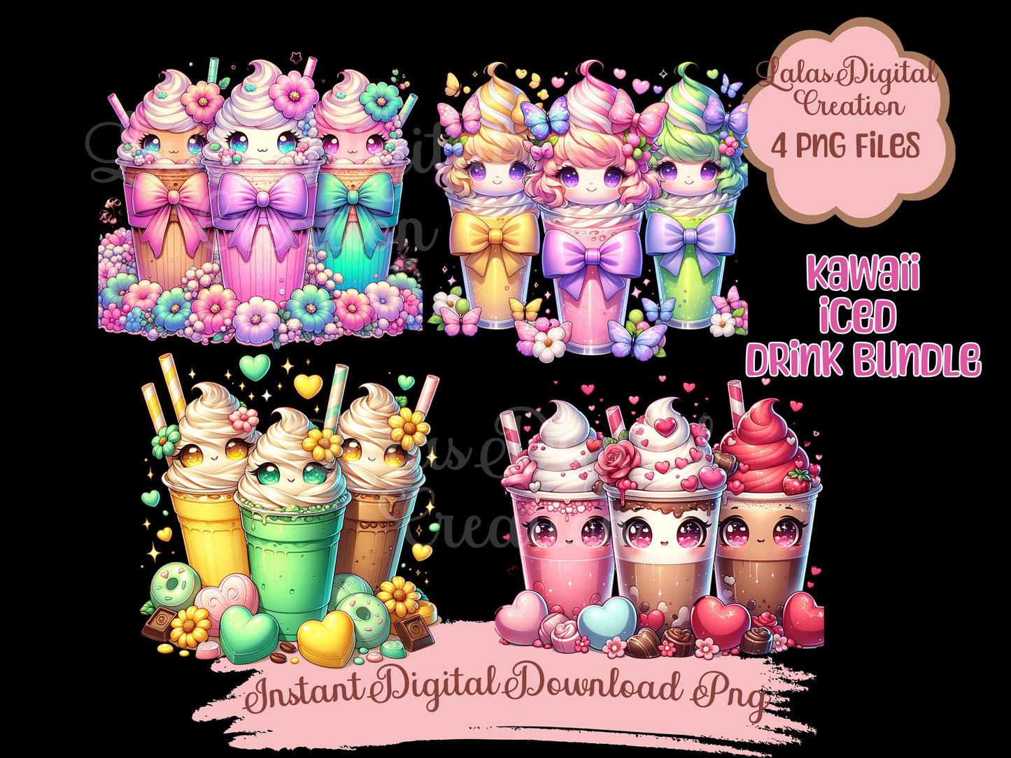 Kawaii Iced Coffee Clipart Bundle Instant Digital PNG Download