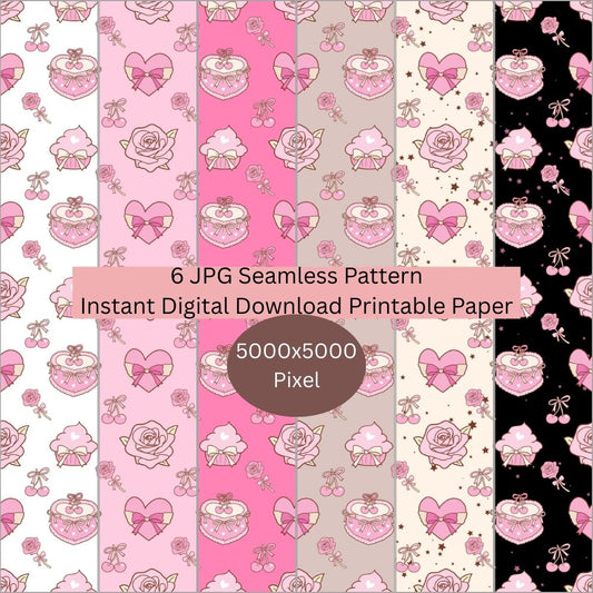 Cherry Cake Seamless Repeating Pattern Paper Bundle Set