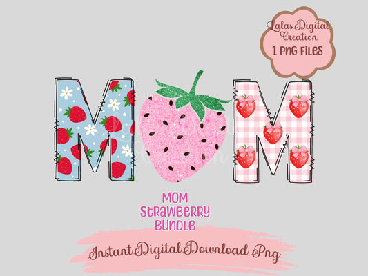 Strawberry Doodle MOM Clipart Instant Digital PNG Download