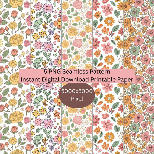 Doodle Floral Seamless Repeating Pattern Paper Bundle