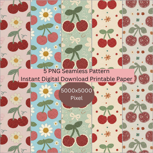 Faux Crochet Cherry 3 Seamless Repeating Pattern Paper Bundle Regular price$6.00 USD