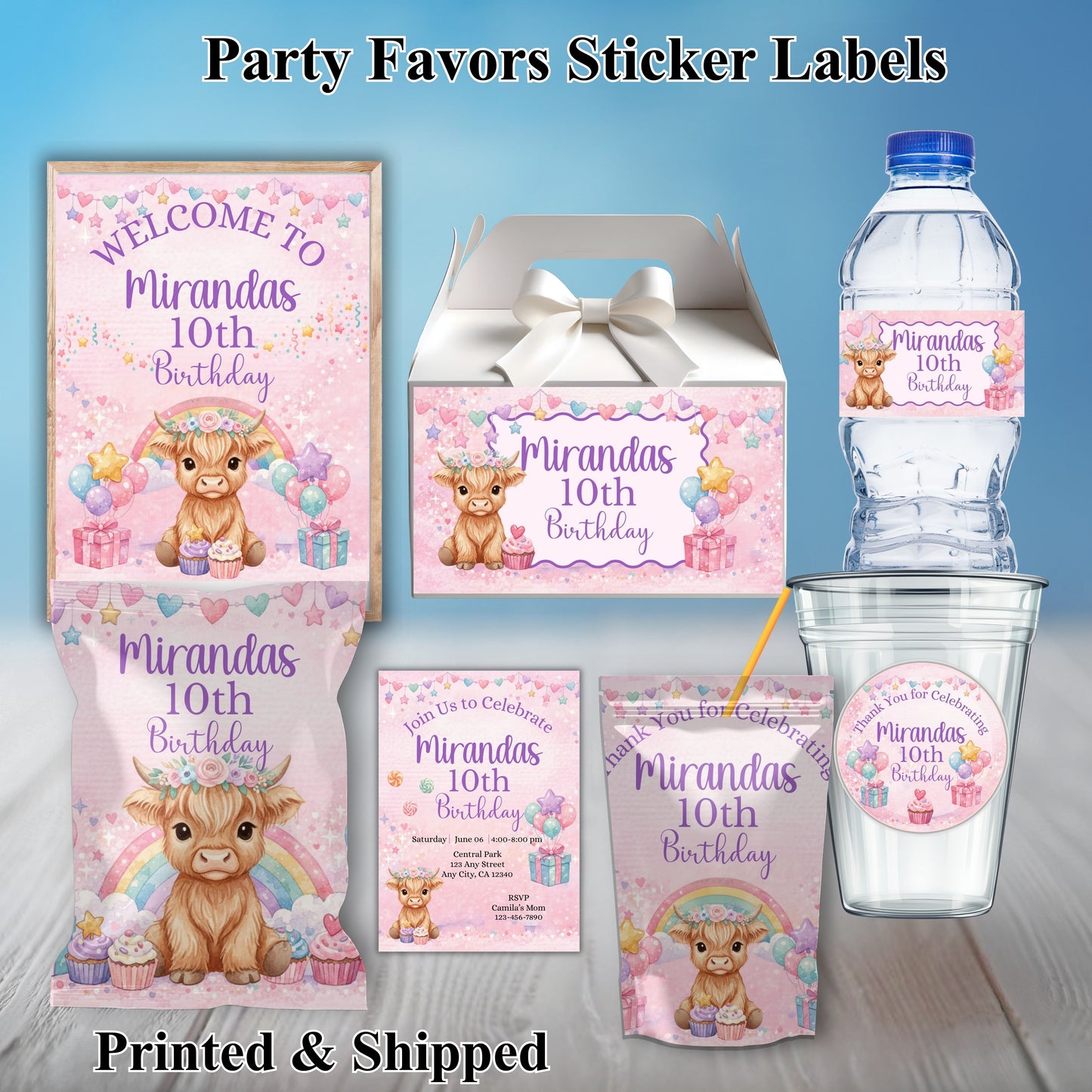 Girls Western Cow Birthday Party Sticker Labels