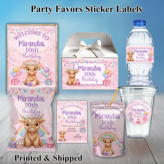 Girls Western Cow Birthday Party Sticker Labels