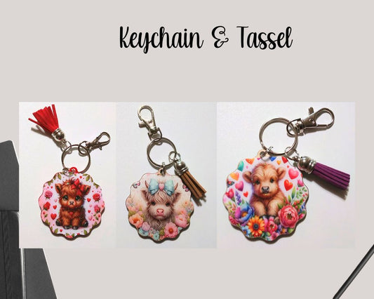 Glitter Resin Tassel Keychain-Highland Cow Keychain-Novelty Keychain