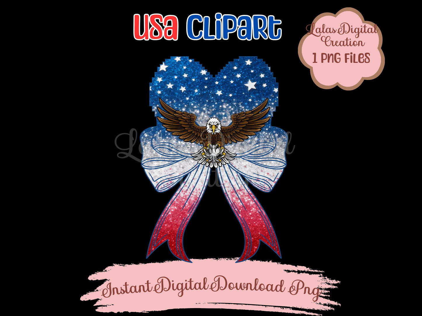 USA American Flag Heart Coquette Bow Clipart PNG Instant Digital Download