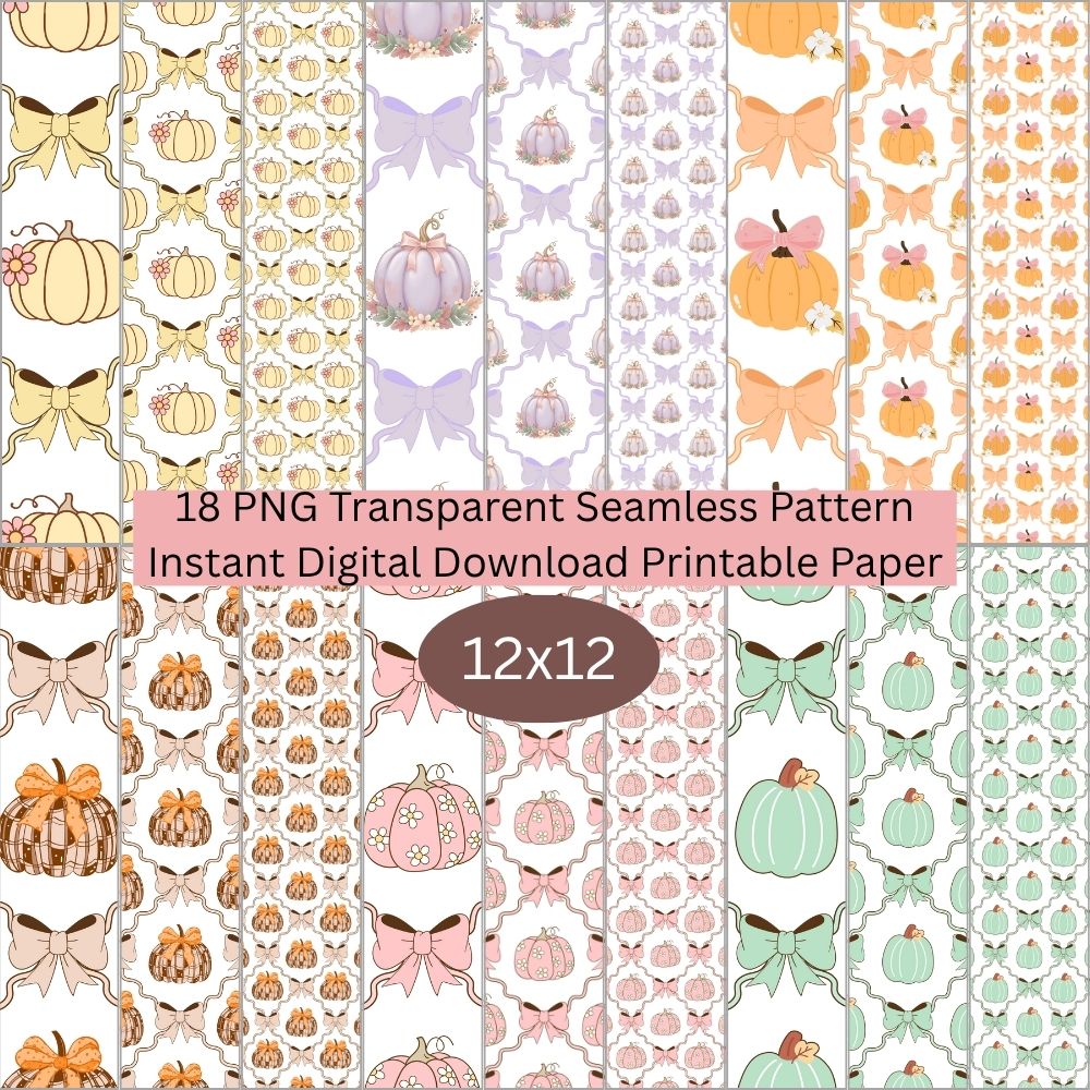 Pumpkin Bow Frame Seamless Digital Pattern Paper Bundle