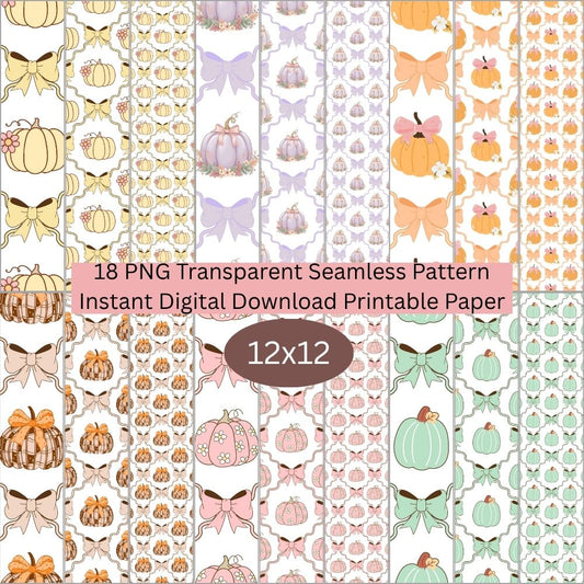 Pumpkin Bow Frame Seamless Digital Pattern Paper Bundle