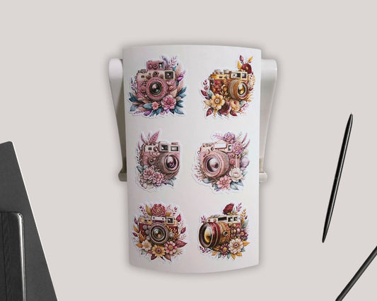 Vintage Camera Sticker Sheet-Waterproof Vinyl Durable-Scrapbook Stickers-Novelty Sticker
