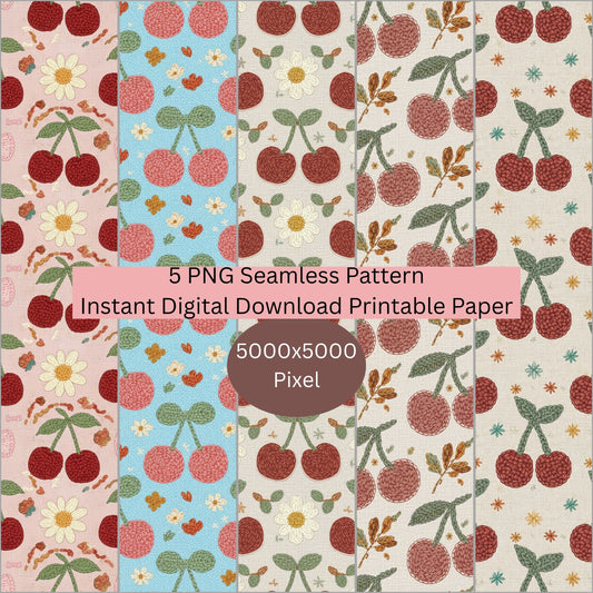 Faux Crochet Cherry 4 Seamless Repeating Pattern Paper Bundle