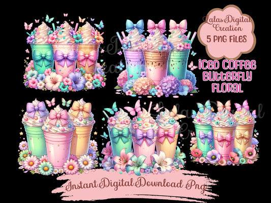 Coquette Bow Iced Drink Clipart Bundle Instant Digital PNG Download