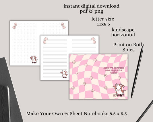 Pink Highland Cow Digital Lined & Dotted Grid Notebook PDF
