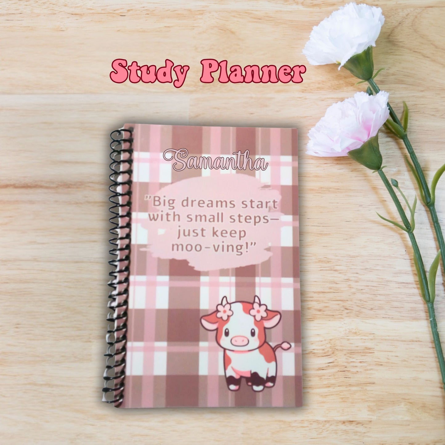 Student Plaid Cow Study Planner Notebook