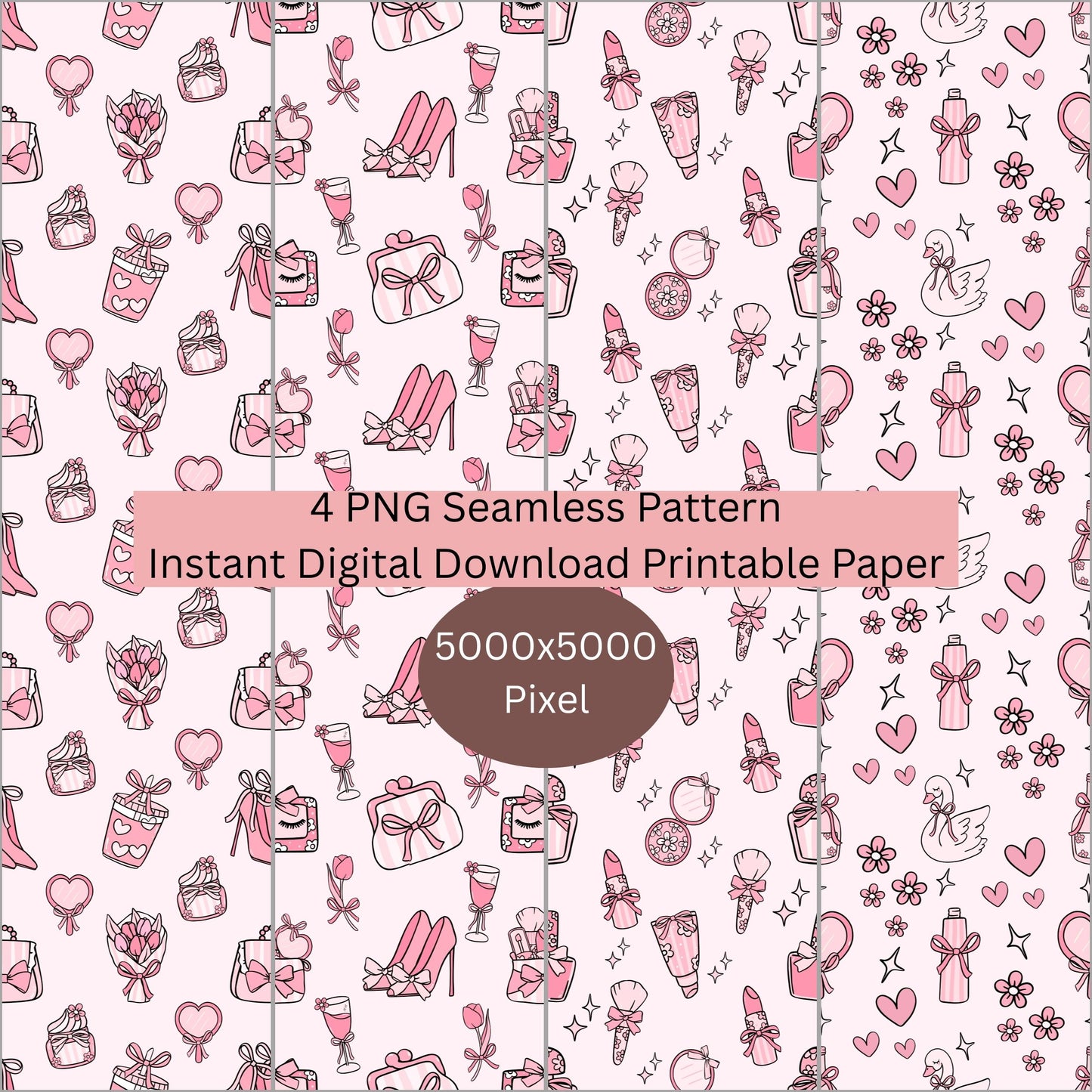 Preppy Coquette Girly Seamless Repeating Pattern Paper Bundle Set