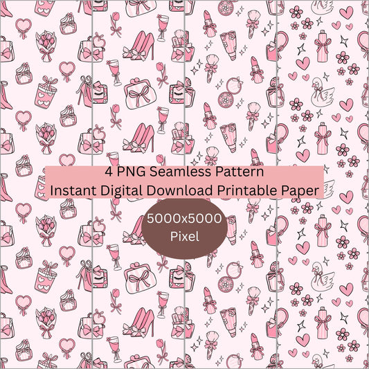 Preppy Coquette Girly Seamless Repeating Pattern Paper Bundle Set