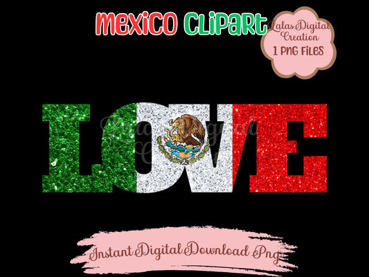 Mexico Flag LOVE Clipart PNG Instant Digital Download