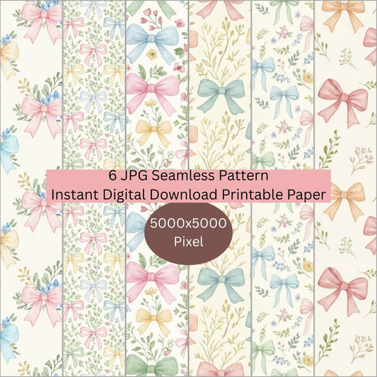 Cottagecore Coquette Bow 1 Seamless Repeating Pattern Paper Bundle
