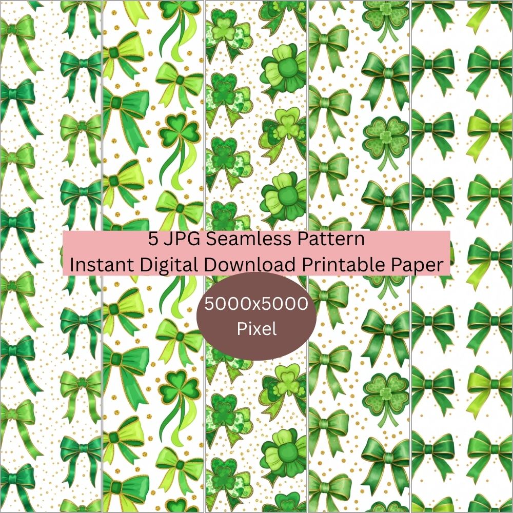 St Patrick Coquette BowSeamless Repeating Pattern Paper Bundle Set