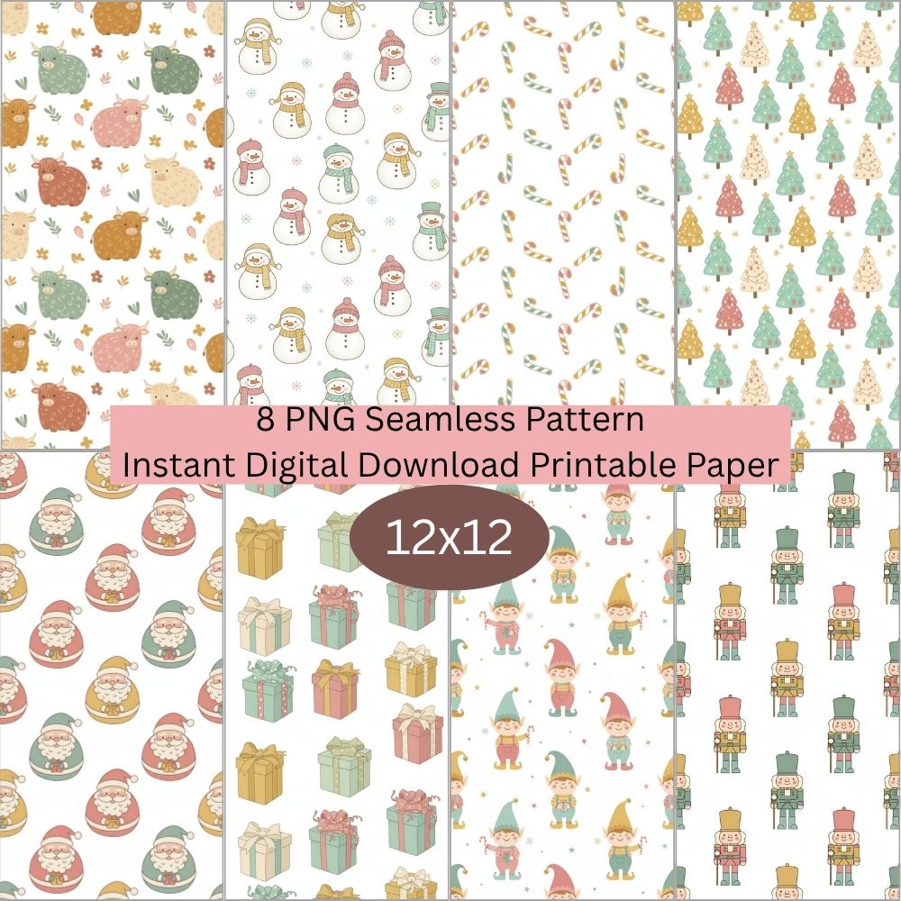 Boho Christmas Digital Pattern Paper Bundle