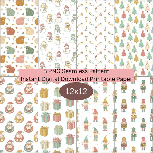 Boho Christmas Digital Pattern Paper Bundle