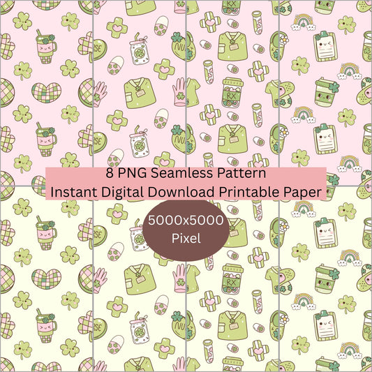 Nurse St. Patrick's Irish Seamless Repeating Pattern Paper Bundle Set