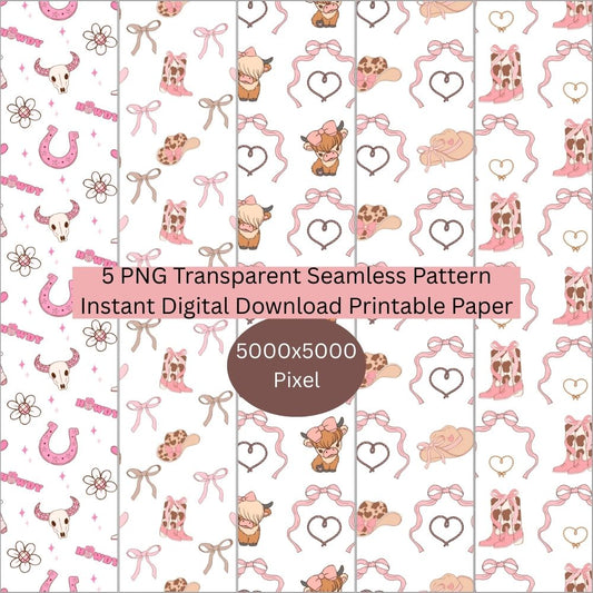 Pink Coquette Western Seamless Repeating Pattern Paper Bundle Set