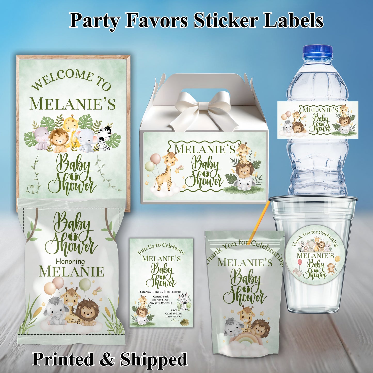 Safari Animal Baby Shower Party Sticker Labels