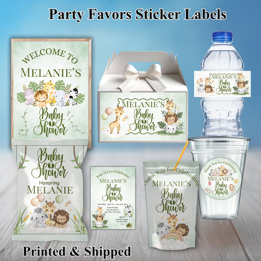 Safari Animal Baby Shower Party Sticker Labels