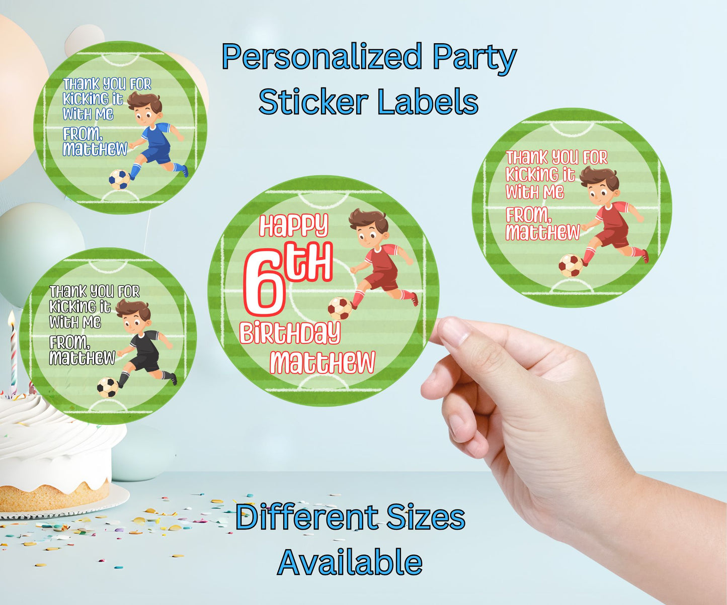 Boys Soccer Party Sticker Labels