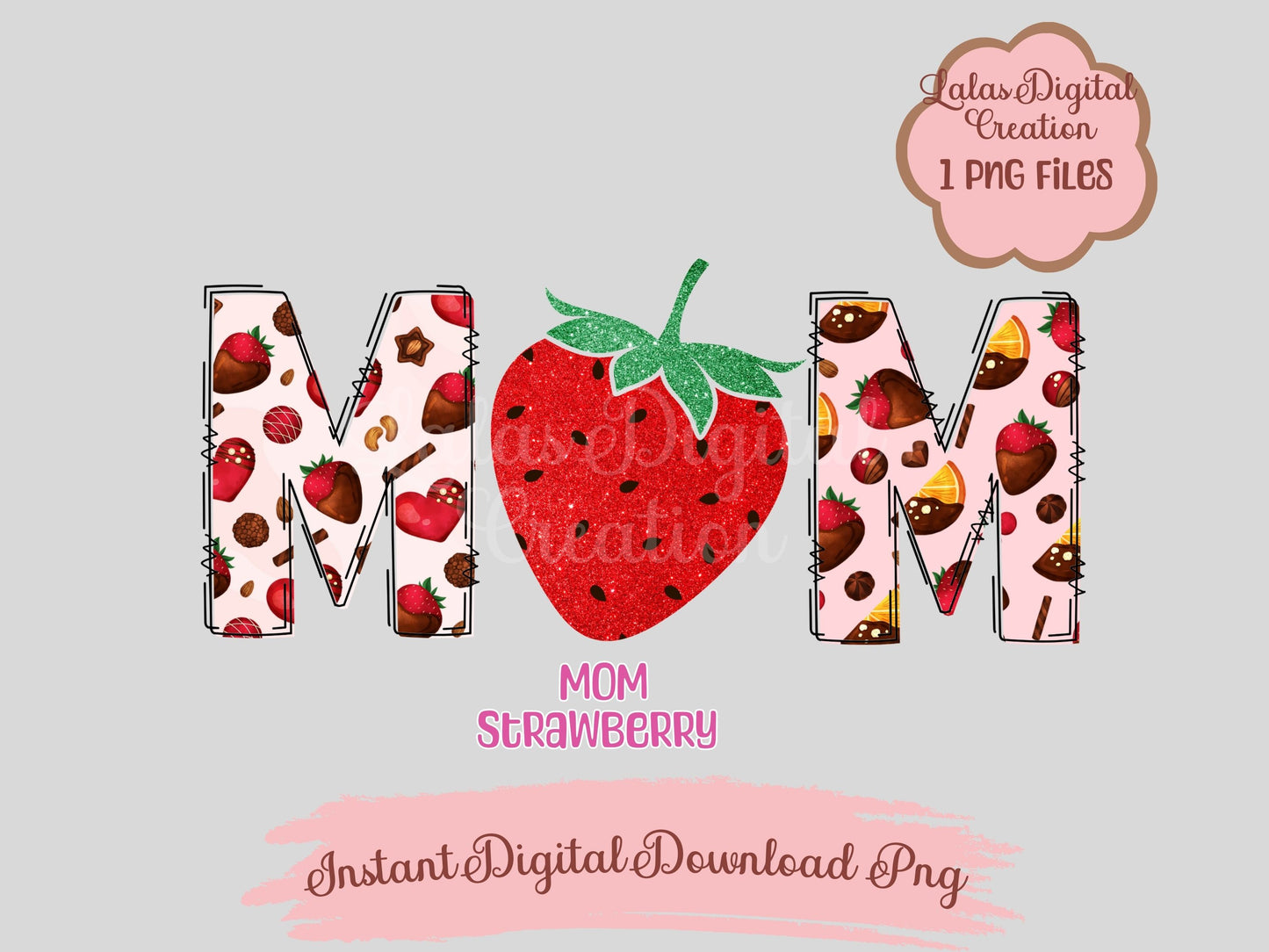 Strawberry Doodle MOM Clipart Instant Digital PNG Download