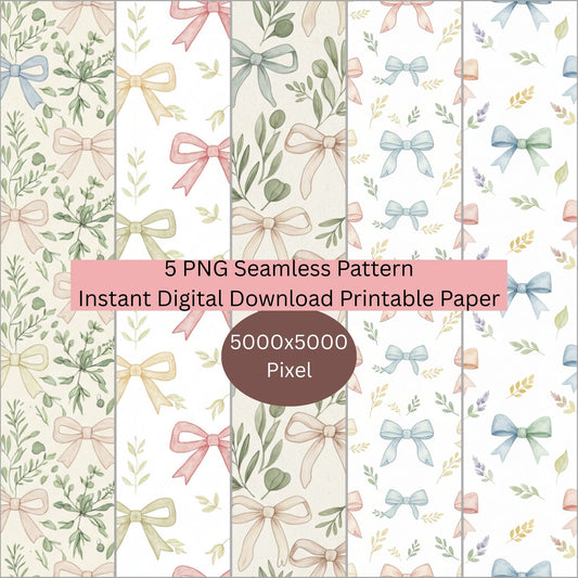 Cottagecore Bow 2 Seamless Repeating Pattern Paper Bundle