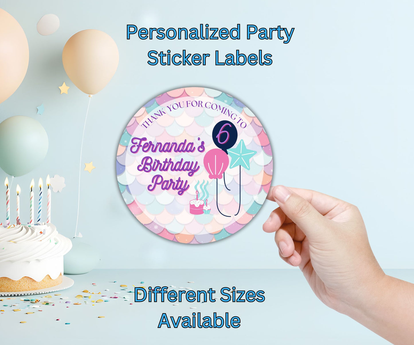 Mermaid Scales Girls Birthday Party Sticker Labels