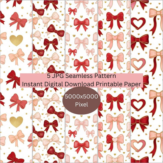 Valentines Coquette Bow Seamless Repeating Pattern Paper Bundle Set