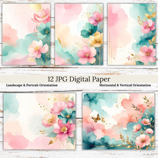 Watercolor Floral Digital Paper Pack Bundle