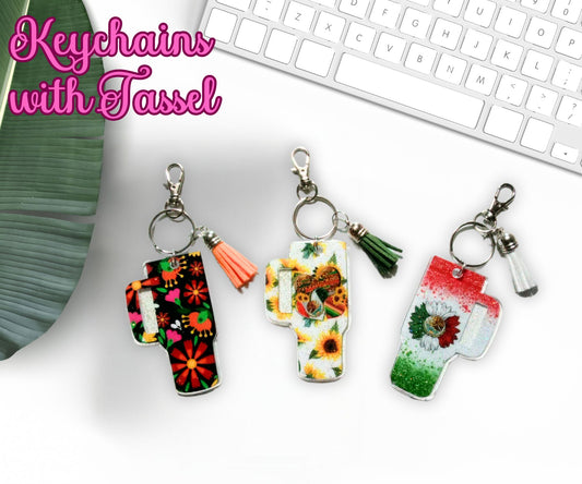 Tumbler Cup Keychain Mexico Pride Glitter Resin with Tassel Keychain-Novelty Keychain-Resin Acrylic Keychain-With Tassel Keychain