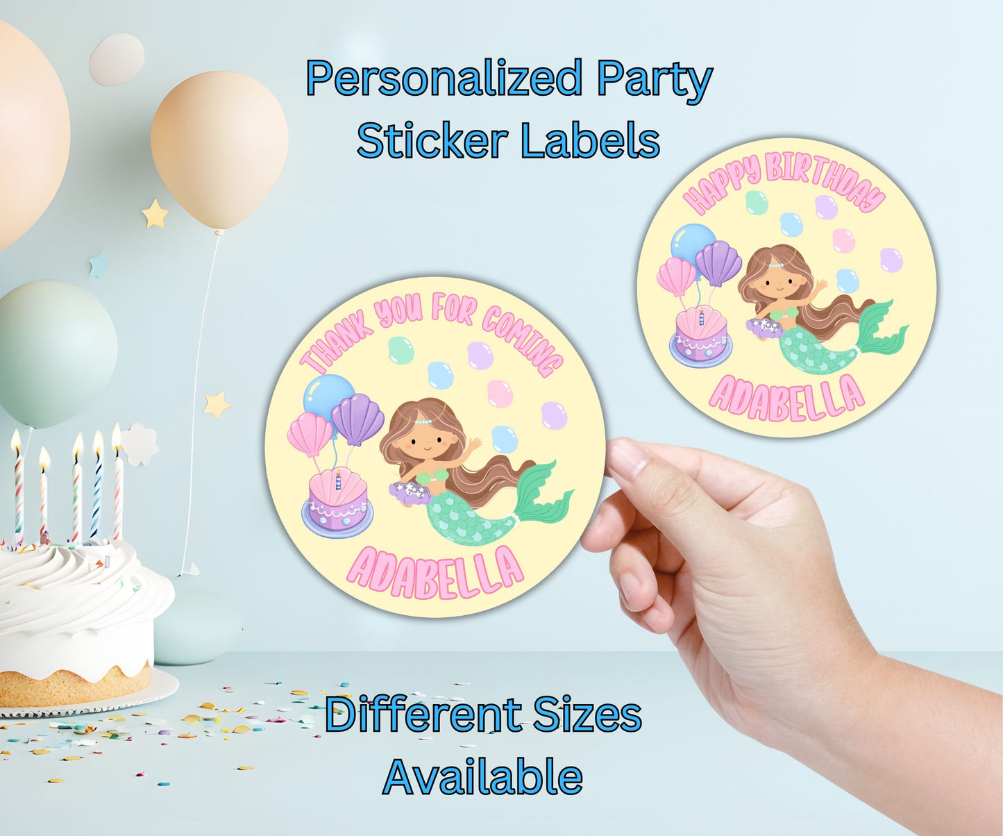 Mermaid Girl Birthday Party Sticker Labels