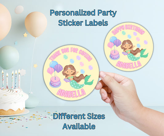 Mermaid Girl Birthday Party Sticker Labels