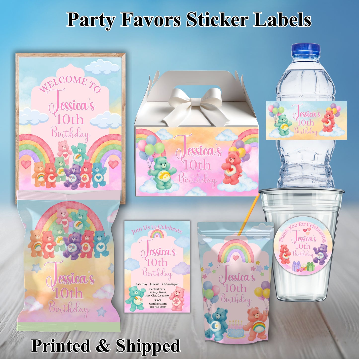 Care Bear Birthday Party Sticker Labels