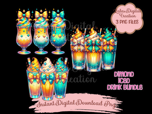 Dimond Bow Iced Drink Clipart Bundle Instant Digital PNG Download