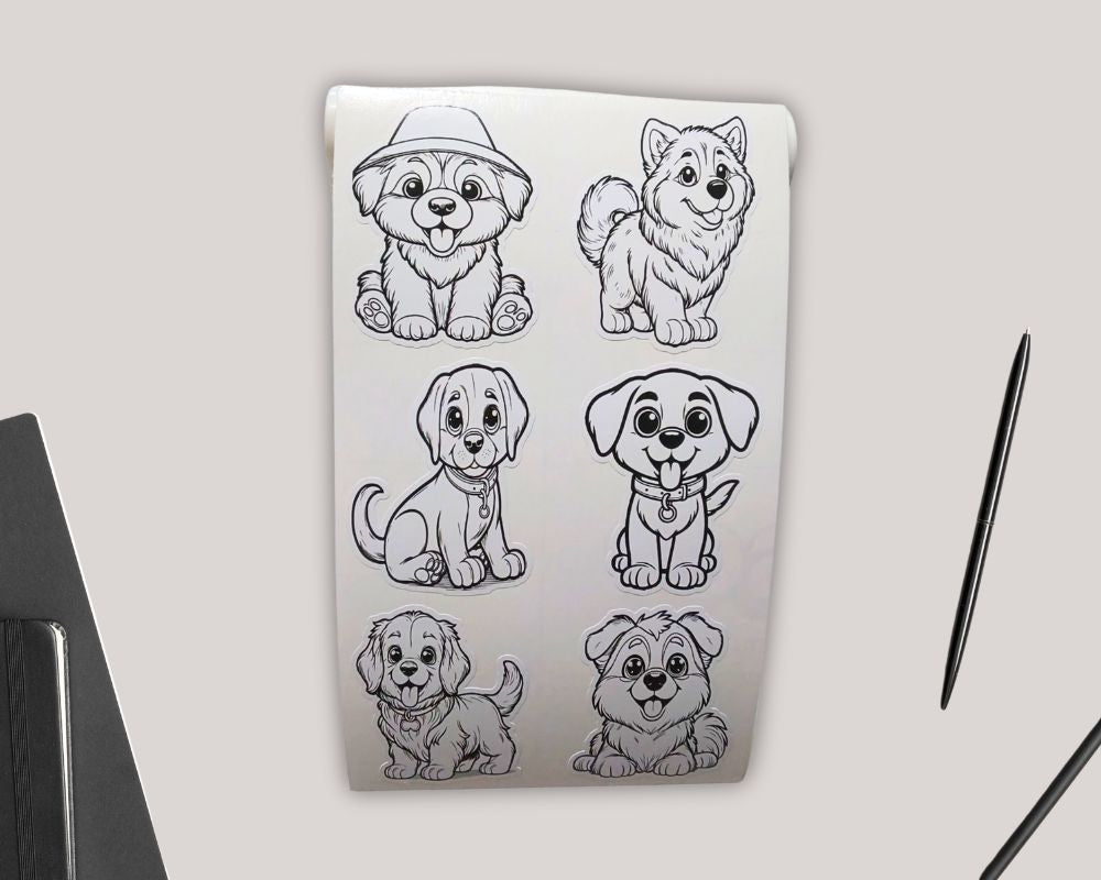 Puppy Black/White Sticker Sheet-Waterproof Vinyl Durable-Scrapbook Stickers-Novelty Sticker