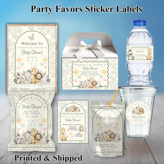 Safari Animals Neutral Baby Shower Party Sticker Labels