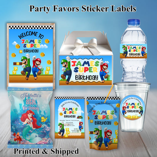 Super Mario Bro Party Sticker Labels