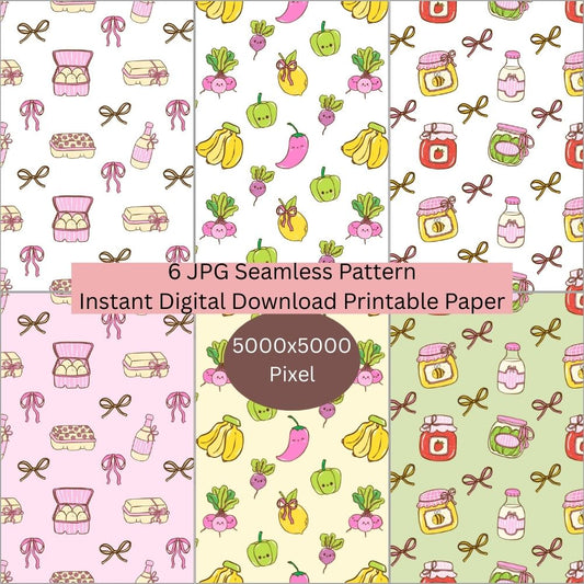 Farmers Market Seamless Repeating Pattern Paper Bundle Set