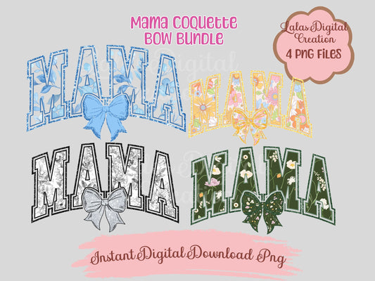 Floral Varsity MAMA Bow Clipart PNG Bundle Instant Digital PNG Download