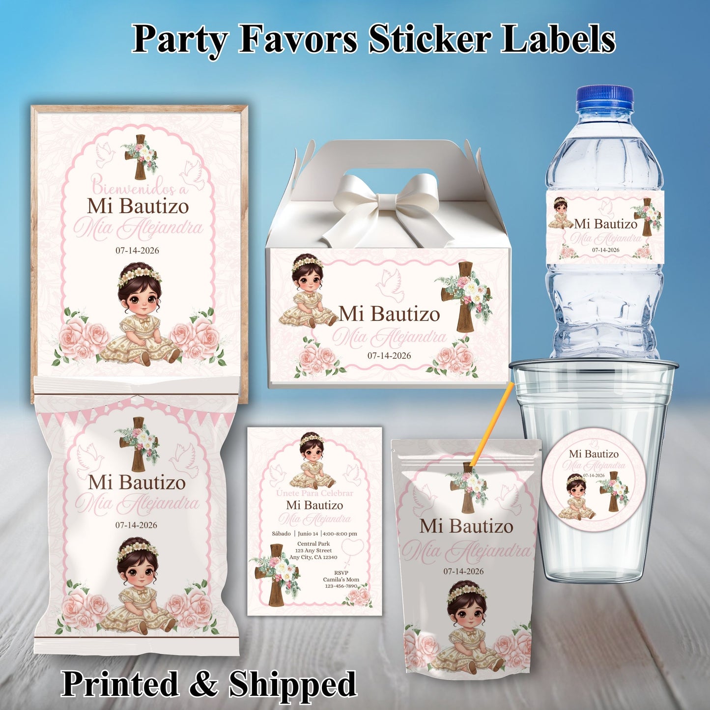 Baby Girl Baptism Party Sticker Labels