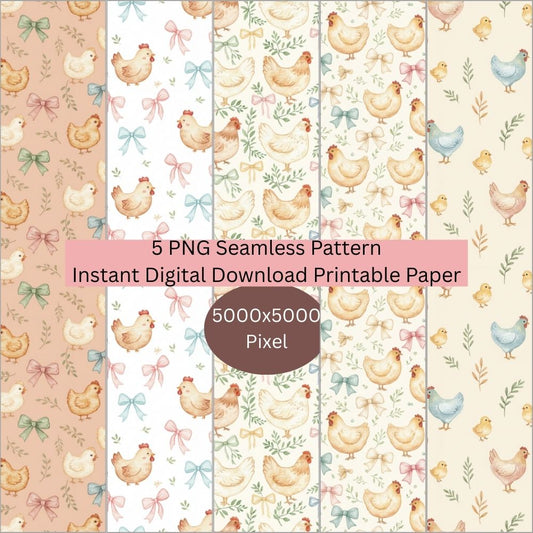 Cottagecore Spring Chicken Seamless Repeating Pattern Paper Bundle