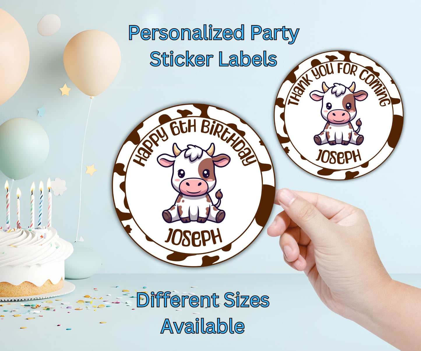 Boys Baby Cow Party Sticker Labels