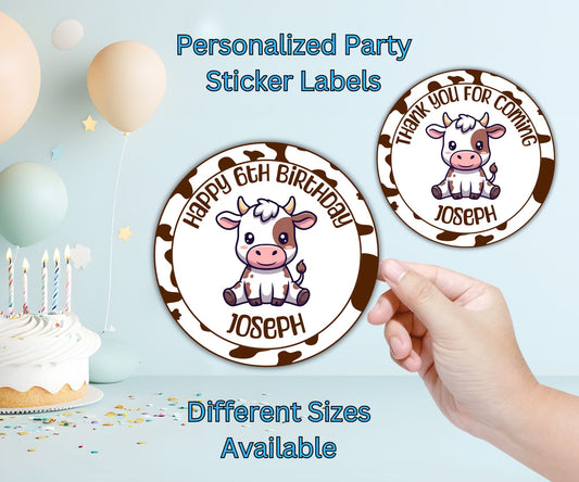 Boys Baby Cow Party Sticker Labels