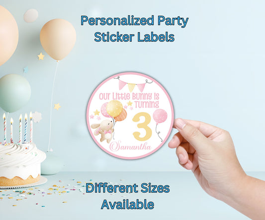 Girls Bunny Birthday Party Sticker Label