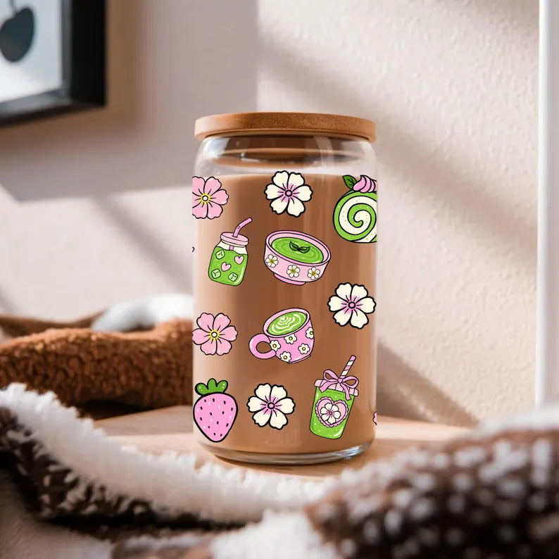 Green Matcha Libbey Glass Can Cup Wrap
